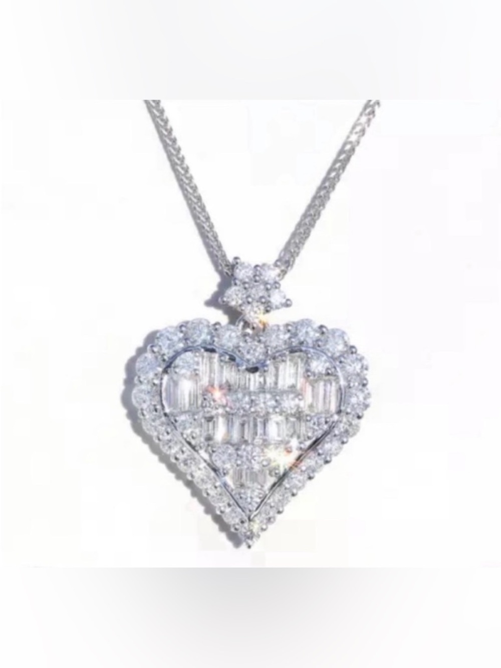 Sterling Silver CZ Crystal Love Heart Pendant Necklace w 18 inch Chain